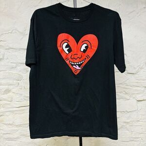 NWOT Artist Keith Haring Heart Drawing Print Black T-Shirt Size Large